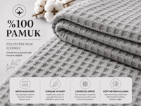 %100 Pamuk Petek Pike Çift Kişilik 200x230 cm – Nefes Alan Yumuşak Dokulu Dört Mevsim Pike - Gri