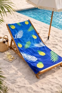 Ananas Desenli Premium Baskılı Plaj Havlusu – Mavi Tropikal Yazlık Deniz Havlusu 75x150 cm