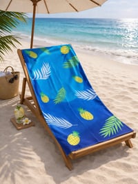 Ananas Desenli Premium Baskılı Plaj Havlusu – Mavi Tropikal Yazlık Deniz Havlusu 75x150 cm