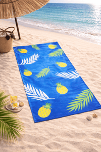 Ananas Desenli Premium Baskılı Plaj Havlusu – Mavi Tropikal Yazlık Deniz Havlusu 75x150 cm