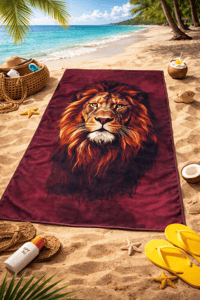 Aslan Desenli Plaj Havlusu 75×150 cm – Yumuşak Dokulu, Emici ve Hızlı Kuruyan Deniz Havlusu