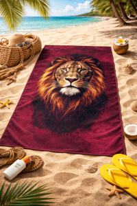 Aslan Desenli Plaj Havlusu 75×150 cm – Yumuşak Dokulu, Emici ve Hızlı Kuruyan Deniz Havlusu