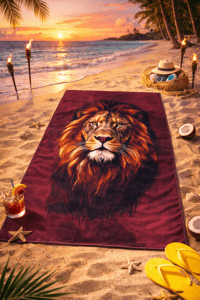 Aslan Desenli Plaj Havlusu 75×150 cm – Yumuşak Dokulu, Emici ve Hızlı Kuruyan Deniz Havlusu