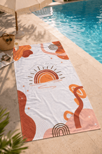Bohem Güneş Desenli Premium Baskılı Plaj Havlusu – Kahve Turuncu Minimal Yazlık Deniz Havlusu 75x150 cm