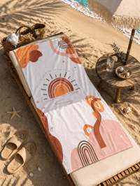 Bohem Güneş Desenli Premium Baskılı Plaj Havlusu – Kahve Turuncu Minimal Yazlık Deniz Havlusu 75x150 cm