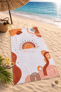 Bohem Güneş Desenli Premium Baskılı Plaj Havlusu – Kahve Turuncu Minimal Yazlık Deniz Havlusu 75x150 cm