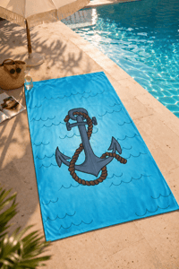 Çapa Desenli Premium Baskılı Plaj Havlusu – Mavi Yazlık Deniz Havlusu 75x150 cm