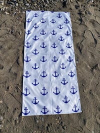 Çapa Desenli Premium Baskılı Plaj Havlusu Beyaz Lacivert Marine Yazlık Deniz Havlusu 75x150 cm
