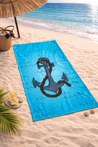 Çapa Desenli Premium Baskılı Plaj Havlusu – Mavi Yazlık Deniz Havlusu 75x150 cm