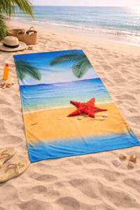 Deniz Yıldızı Desenli Premium Baskılı Plaj Havlusu – Tropikal Sahil Temalı Yazlık Deniz Havlusu 75x150 cm