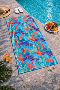 Deniz Yıldızı Desenli Premium Baskılı Plaj Havlusu – Hızlı Kuruyan Mercan Temalı Deniz Havlusu 75x150 cm