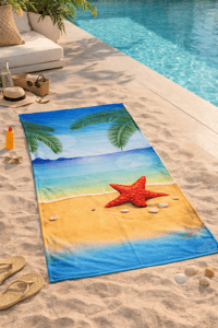 Deniz Yıldızı Desenli Premium Baskılı Plaj Havlusu – Tropikal Sahil Temalı Yazlık Deniz Havlusu 75x150 cm