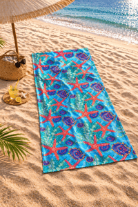 Deniz Yıldızı Desenli Premium Baskılı Plaj Havlusu – Hızlı Kuruyan Mercan Temalı Deniz Havlusu 75x150 cm