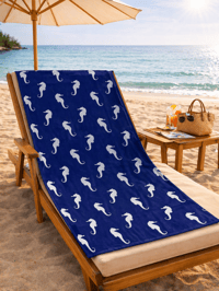 Denizatı Desenli Premium Baskılı Plaj Havlusu – Hızlı Kuruyan Lacivert Deniz Havlusu 75x150 cm