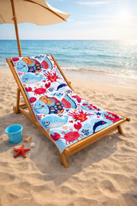 Desenli Premium Plaj Havlusu – Balık Yengeç Temalı Çocuk Deniz Havlusu 75x150 cm