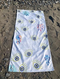 Etnik Nazar Gözlü Desenli Premium Baskılı Plaj Havlusu