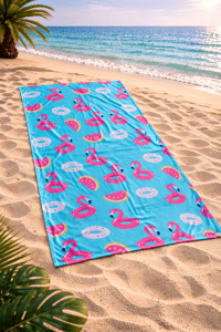 Flamingo Desenli Premium Baskılı Plaj Havlusu Pembe Yazlık Deniz Havlusu 75x150 cm