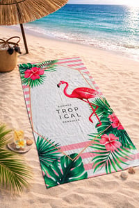 Flamingo Desenli Tropikal Premium Plaj Havlusu 75x150 cm – Yazlık Hızlı Kuruyan Deniz Havlusu
