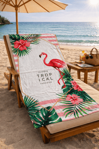 Flamingo Desenli Tropikal Premium Plaj Havlusu 75x150 cm – Yazlık Hızlı Kuruyan Deniz Havlusu