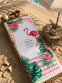 Flamingo Desenli Tropikal Premium Plaj Havlusu 75x150 cm – Yazlık Hızlı Kuruyan Deniz Havlusu