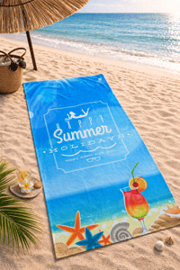 Happy Summer Holiday Yazılı Premium Plaj Havlusu – Deniz Kabuklu Yazlık Deniz Havlusu 75x150 cm Hızlı Kuruyan