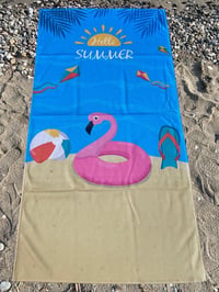 Hello Summer Flamingo Desenli Premium Baskılı Plaj Havlusu – Yazlık Deniz Havlusu 75x150 cm