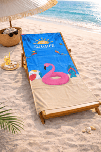 Hello Summer Flamingo Desenli Premium Baskılı Plaj Havlusu – Yazlık Deniz Havlusu 75x150 cm