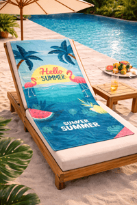 Hello Summer Flamingo Desenli Premium Baskılı Plaj Havlusu – Hızlı Kuruyan Tropikal Deniz Havlusu 75x150 cm