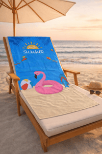 Hello Summer Flamingo Desenli Premium Baskılı Plaj Havlusu – Yazlık Deniz Havlusu 75x150 cm