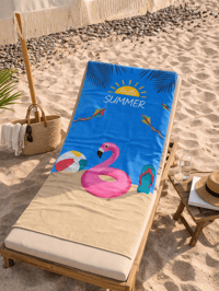 Hello Summer Flamingo Desenli Premium Baskılı Plaj Havlusu – Yazlık Deniz Havlusu 75x150 cm