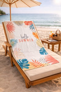 Hello Summer Tropikal Yaprak Desenli Premium Baskılı Plaj Havlusu – Hızlı Kuruyan Yazlık Deniz Havlusu 75x150 cm