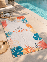 Hello Summer Tropikal Yaprak Desenli Premium Baskılı Plaj Havlusu – Hızlı Kuruyan Yazlık Deniz Havlusu 75x150 cm