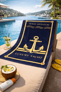 Luxury Yacht Siyah Çapa Desenli Plaj ve Banyo Havlusu 75×150 cm – Yumuşak ve Emici