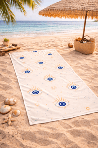 Nazar Boncuğu Desenli Premium Baskılı Plaj Havlusu 75x150 cm