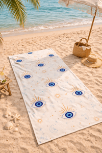 Nazar Boncuğu Desenli Premium Baskılı Plaj Havlusu 75x150 cm