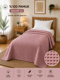 Petek Pike %100 Pamuk Tek Kişilik 160x230 cm – Yumuşak, Nefes Alan, Dört Mevsim Kullanım - Gül Kurusu
