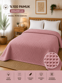 Petek Pike %100 Pamuk Tek Kişilik 160x230 cm – Yumuşak, Nefes Alan, Dört Mevsim Kullanım - Gül Kurusu
