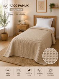 Petek Pike %100 Pamuk Tek Kişilik 160x230 cm – Yumuşak, Nefes Alan, Dört Mevsim Kullanım - Bej