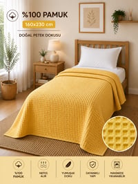 Petek Pike %100 Pamuk Tek Kişilik 160x230 cm – Yumuşak, Nefes Alan, Dört Mevsim Kullanım - Sarı