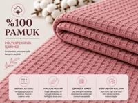 Petek Pike %100 Pamuk Tek Kişilik 160x230 cm – Yumuşak, Nefes Alan, Dört Mevsim Kullanım - Gül Kurusu