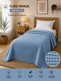 Petek Pike %100 Pamuk Tek Kişilik 160x230 cm – Yumuşak, Nefes Alan, Dört Mevsim Kullanım - Mavi