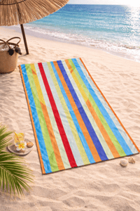 Renkli Çizgili Premium Baskılı Plaj Havlusu Çok Renkli Yazlık Deniz Havlusu 75x150 cm