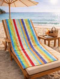 Renkli Çizgili Premium Baskılı Plaj Havlusu Çok Renkli Yazlık Deniz Havlusu 75x150 cm