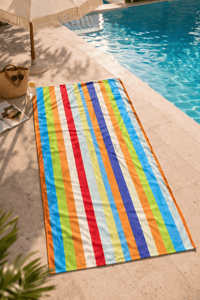 Renkli Çizgili Premium Baskılı Plaj Havlusu Çok Renkli Yazlık Deniz Havlusu 75x150 cm