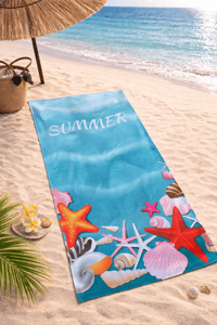 Summer Yazılı Deniz Kabuklu Premium Plaj Havlusu 75x150 cm – Hızlı Kuruyan Yazlık Deniz Havlusu