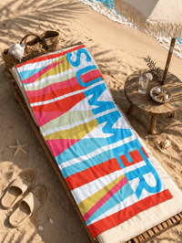Summer Yazılı Renk Geçişli Premium Plaj Havlusu 75x150 cm – Canlı Renkli Hızlı Kuruyan Yazlık Deniz Havlusu