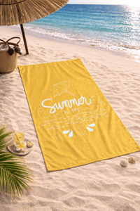 Summer Yazılı Sarı Premium Baskılı Plaj Havlusu 75x150 cm – Hızlı Kuruyan Yazlık Deniz Havlusu