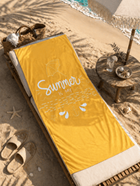 Summer Yazılı Sarı Premium Baskılı Plaj Havlusu 75x150 cm – Hızlı Kuruyan Yazlık Deniz Havlusu