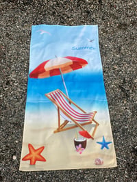 Summer Yazılı Şezlong & Şemsiye Desenli Premium Plaj Havlusu 75x150 cm – Hızlı Kuruyan Yazlık Deniz Havlusu