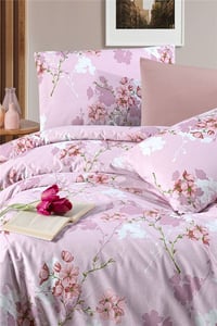 FLORA %100 PAMUK ÇİFT KİŞİLİK NEVRESİM TAKIMI PEMBE